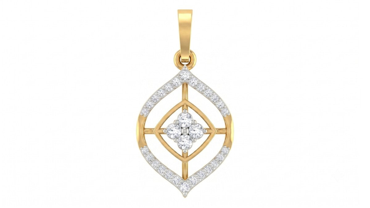 Yellow gold and diamond pendant on white background