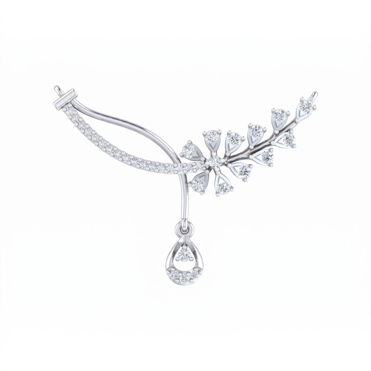 White gold & diamond floral mangalsutra on white background