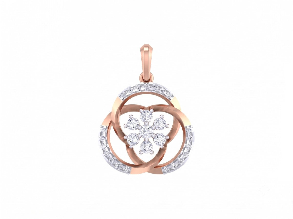 Rose gold and diamond pendent on white background