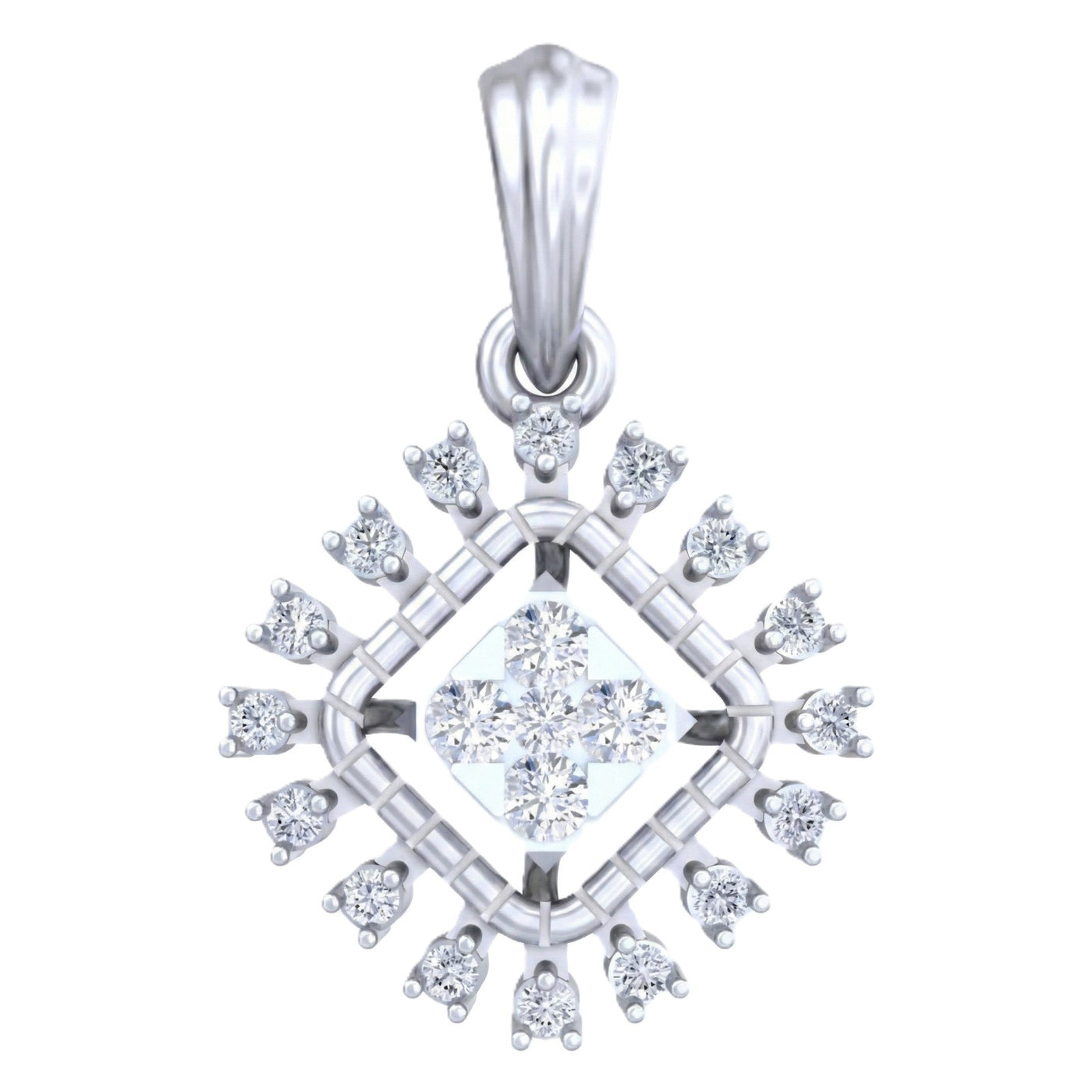 Gold and diamond pendant with clear gemstones on a white background