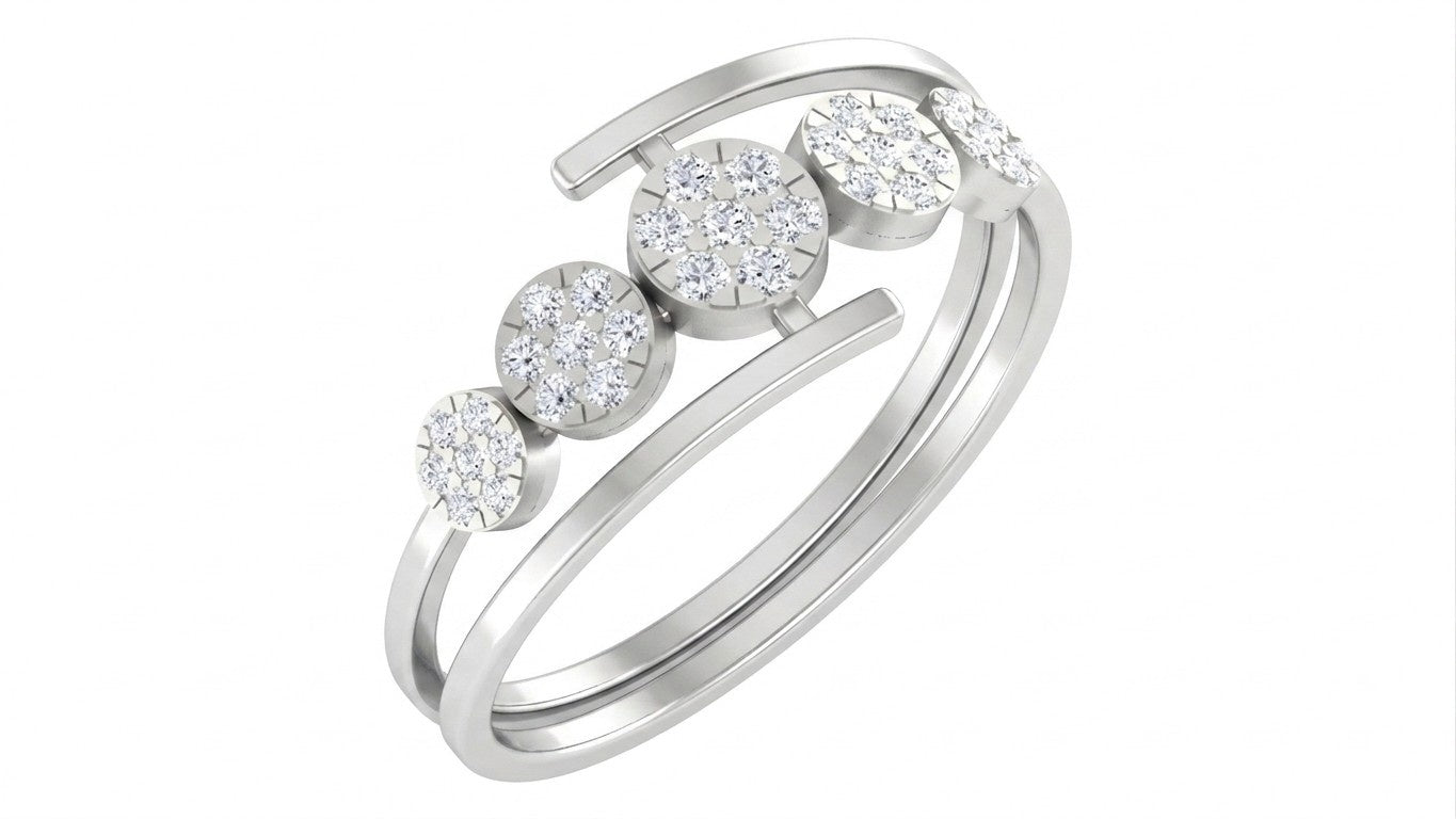 Gold ring with three diamond-like stones on a white background