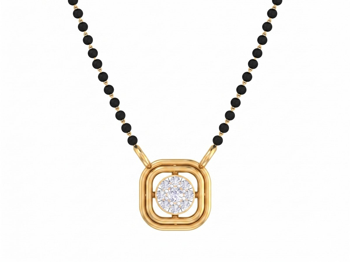 Yellow Gold & Diamond Beaded Mangalsutra on white background