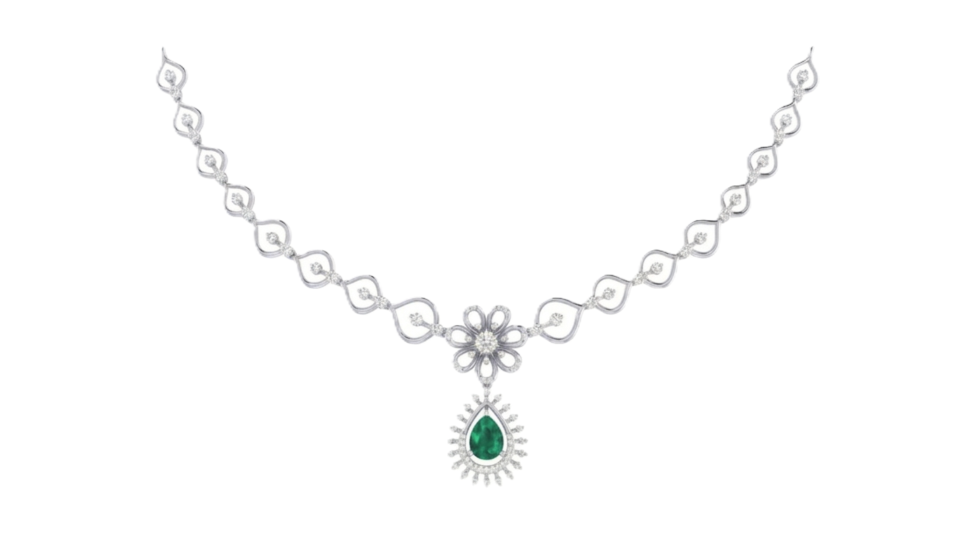 Gold & Diamond Gemstone Necklace Set KRC60046