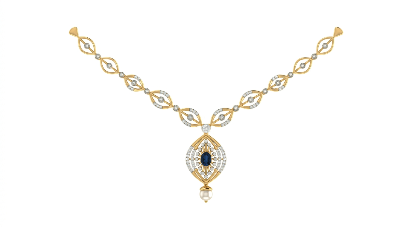 Gold & Diamond Gemstone Necklace Set KRC60042