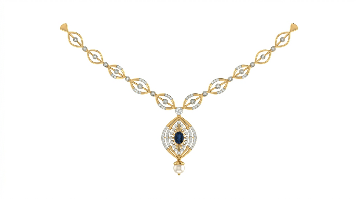 14K Gold & Diamond Gemstone Necklace Set KRB44102N-A