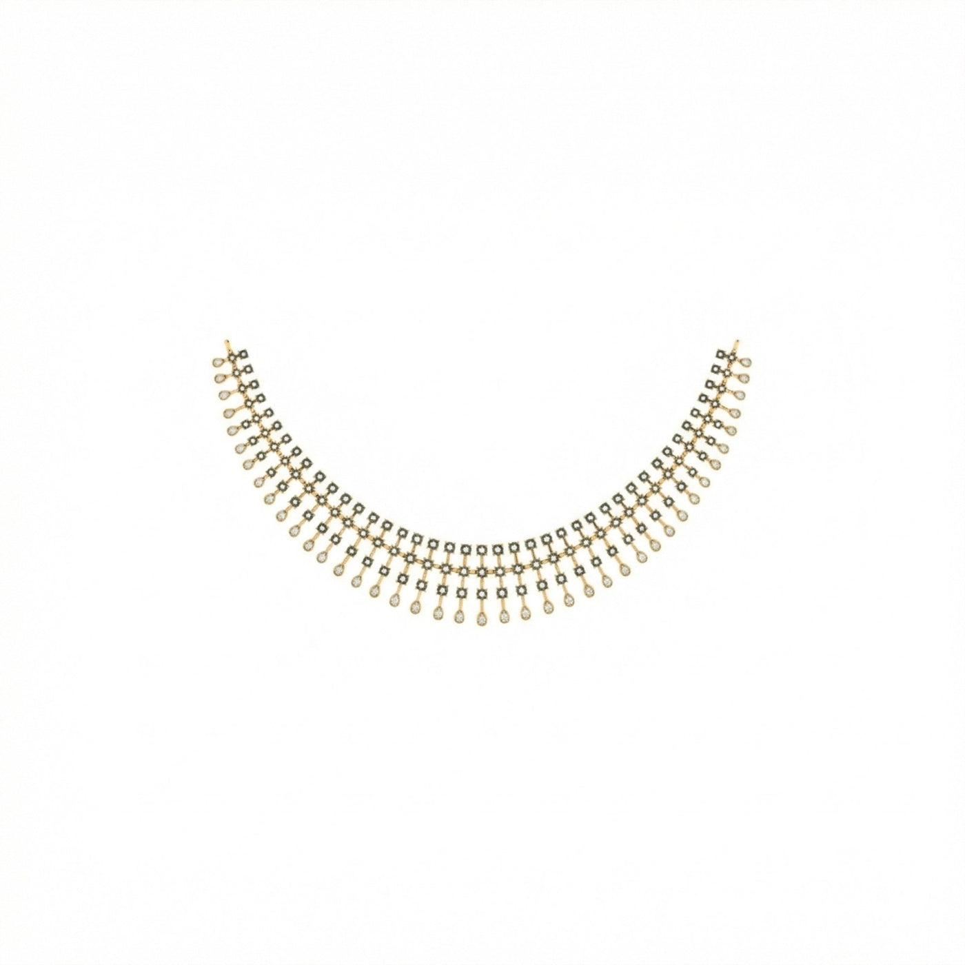 A yellow gold and diamond necklace with teardrop design, displayed on a plain white background.