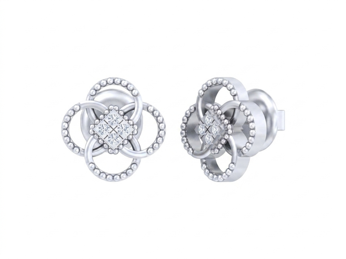Floral White Gold Diamond Earring | under 40k 