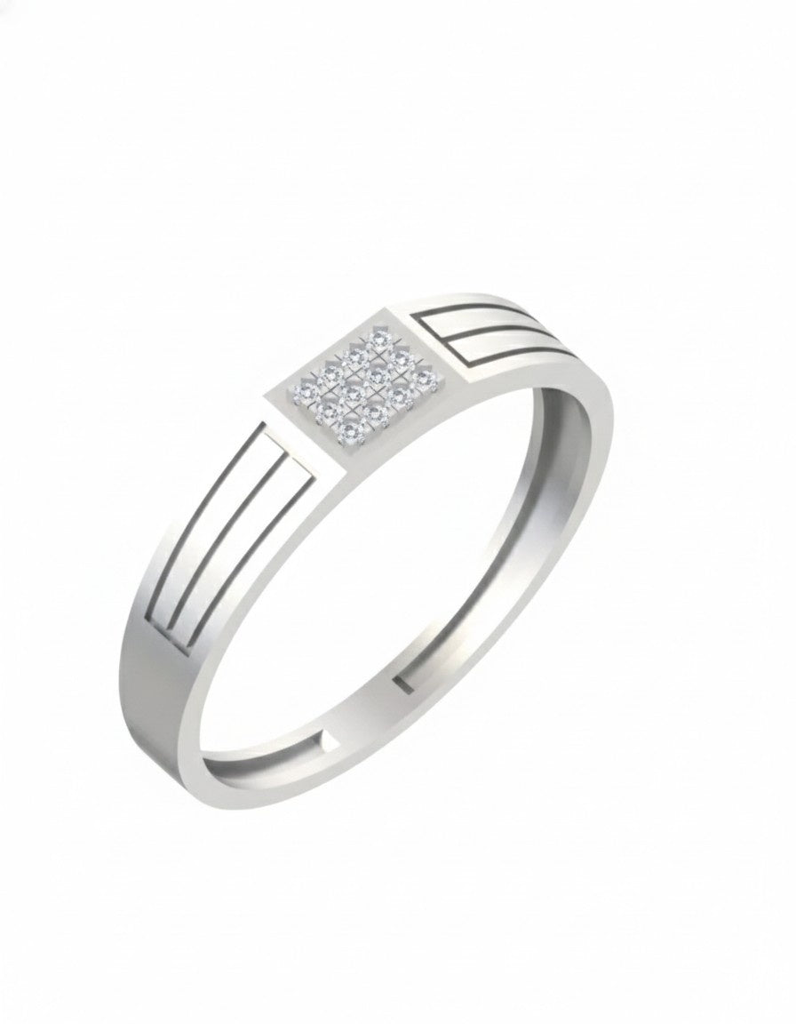 A white gold ring with a square diamond center, shown on a plain white background.