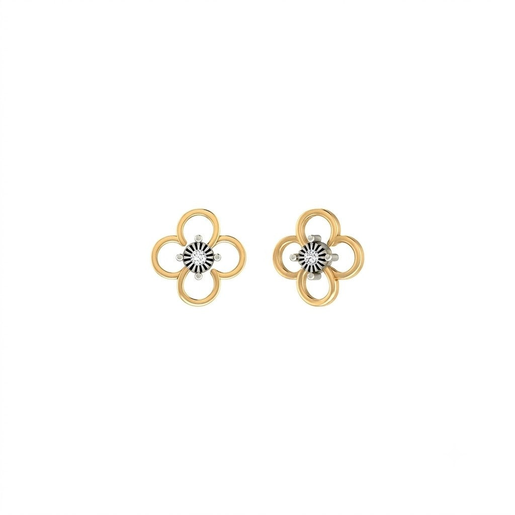 Yellow gold and diamond floral earrings on a white background.