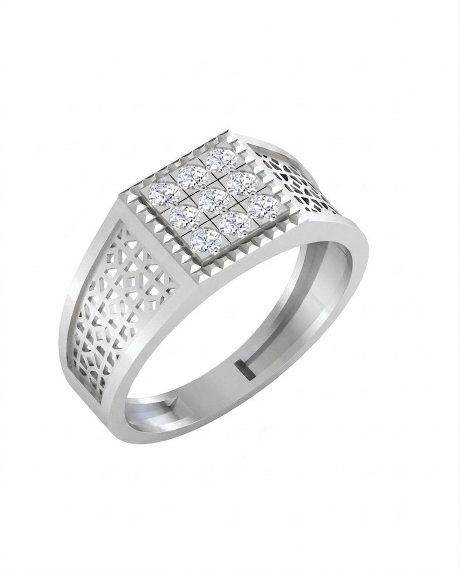White gold and diamond engagement ring for men featuring a refined gold design with sparkling diamond detailing.