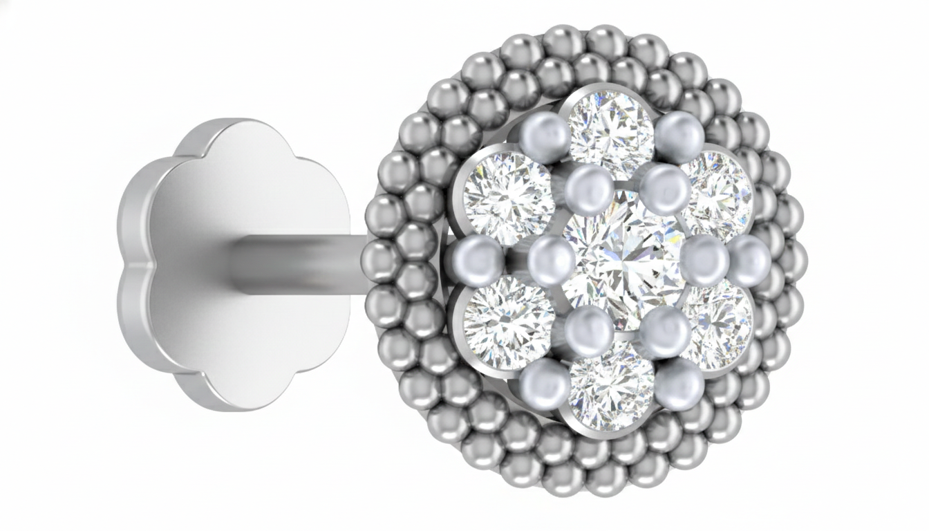 Gold & Diamond Round Nose Pin KRC80095