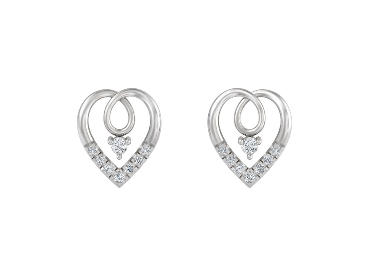 Gold & Diamond Women Heart-Shaped Stud Earring KRB30212