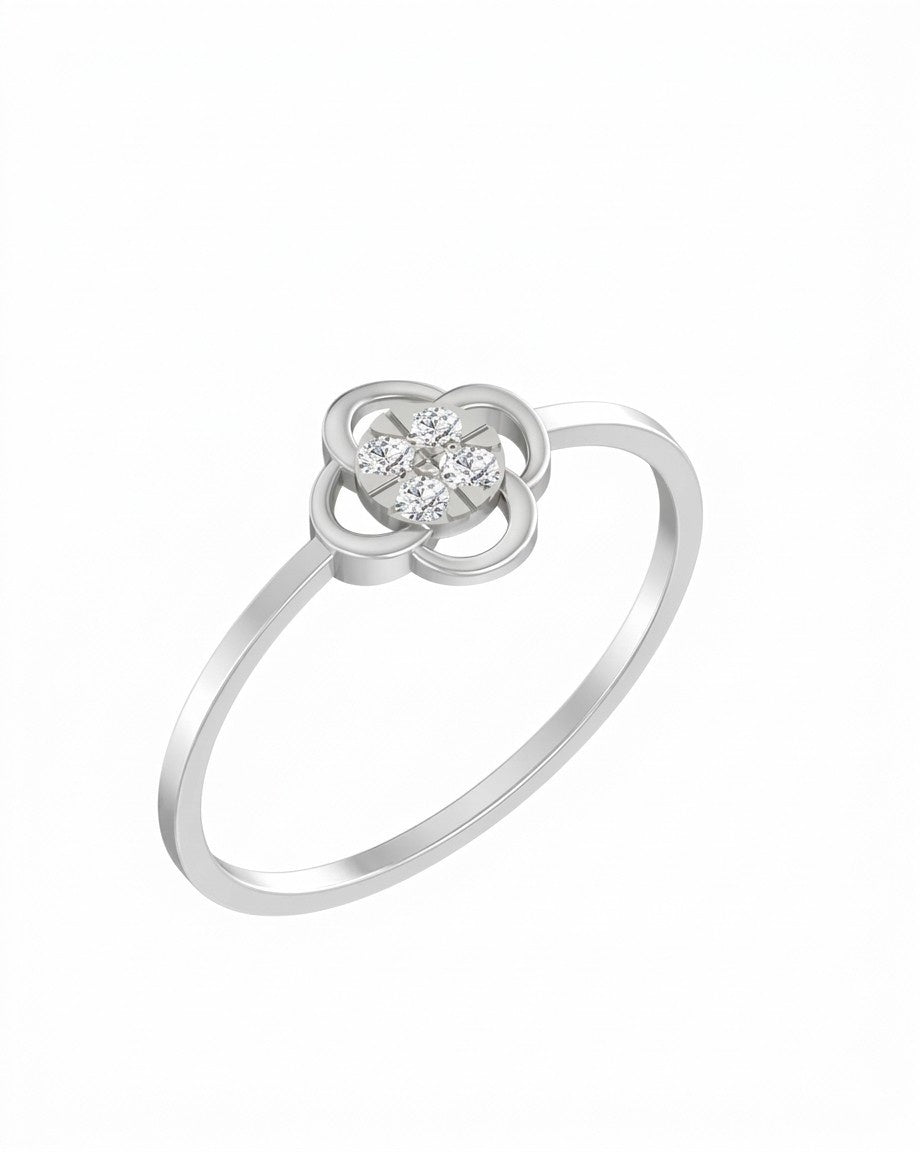 White gold ring with a heart-shaped diamond on a white background
