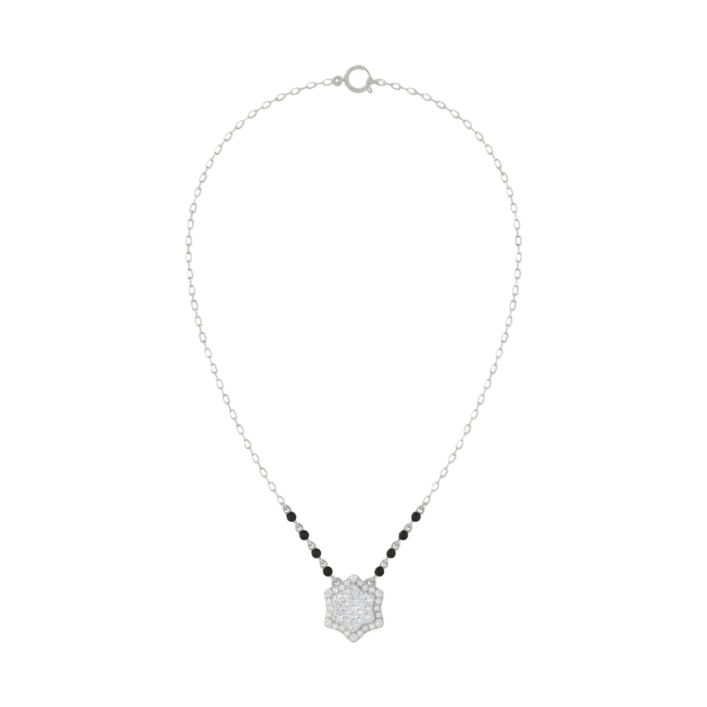 white gold and diamond mangalsutra on a white background