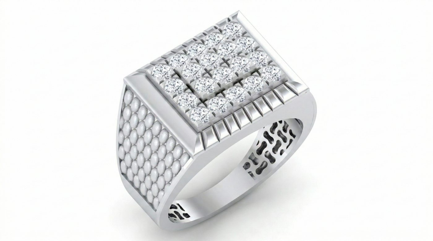 Gold & Diamond Square Ring For Men KRC20136