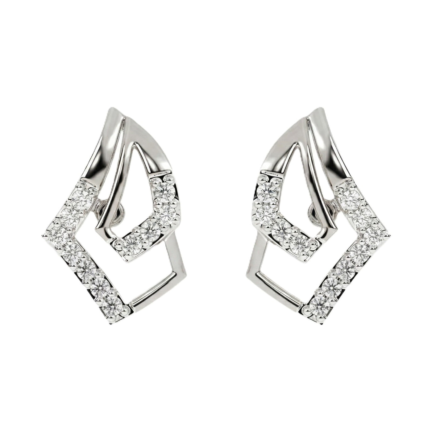 White gold and diamond stud earrings on a white background