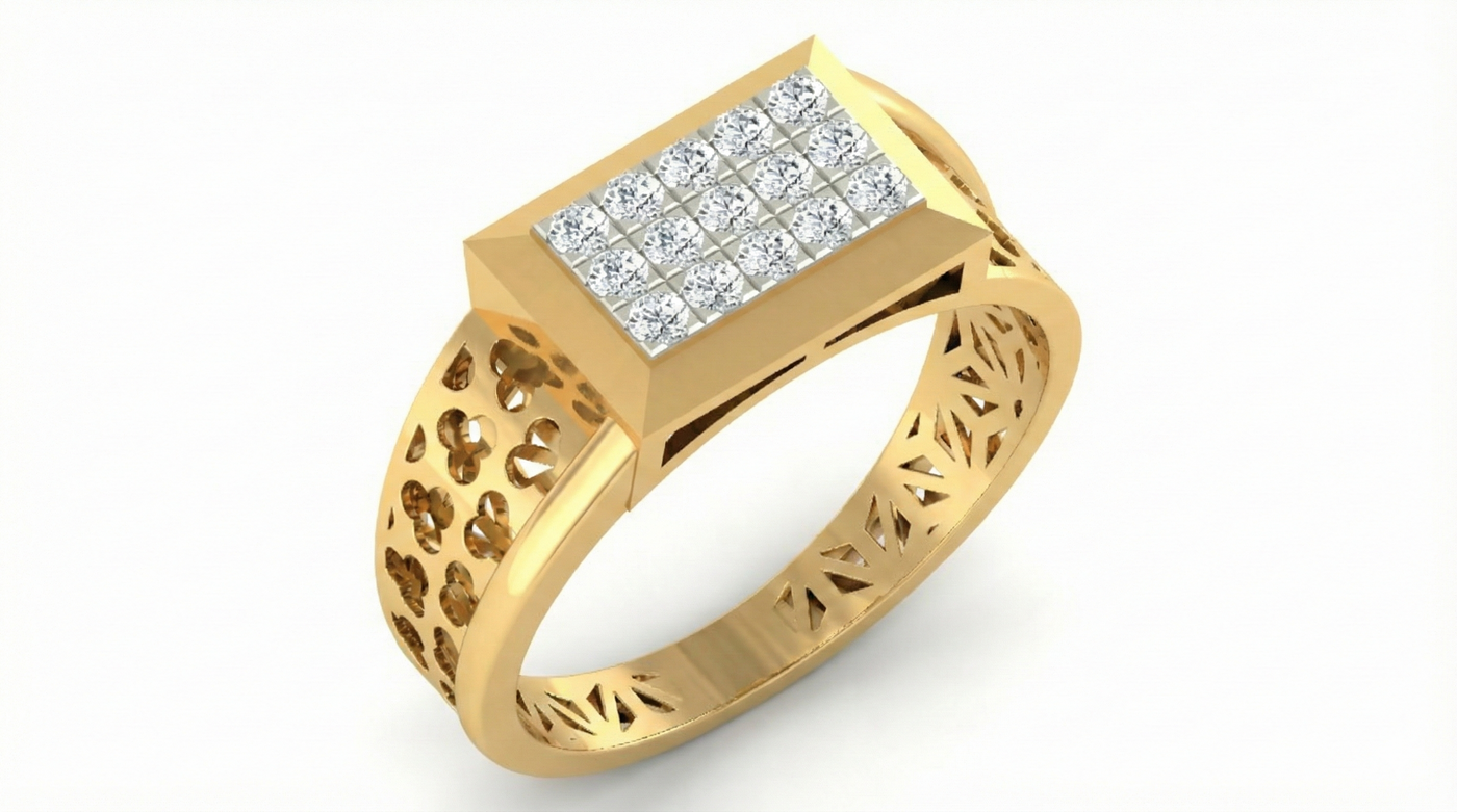 Gold & Diamond Band Ring For Men KRC20176