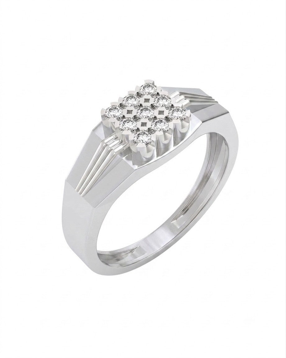 A white gold and diamond ring featuring a central cluster, shown on a plain white background.