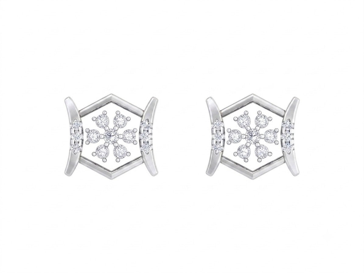 White gold and diamond stud earring on a white background.