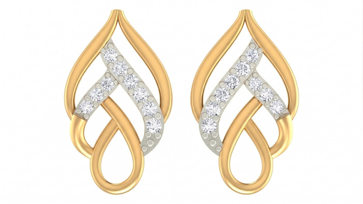 Yellow gold and diamond leaf-design earring on a white background.
