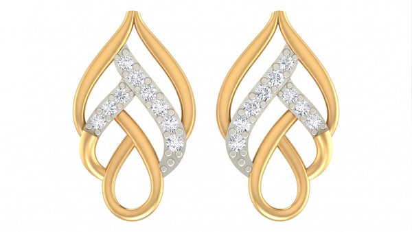 Gold & Diamond Leaf Design Stud Women Earring KRC40562E