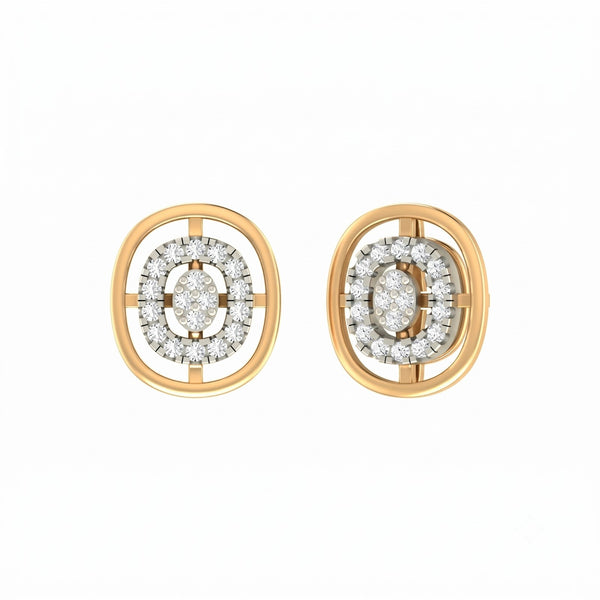 Gold & Diamond Halo Stud Earring For Women KRB30061