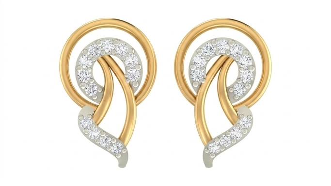 Yellow gold and diamond stud earrings on a white background