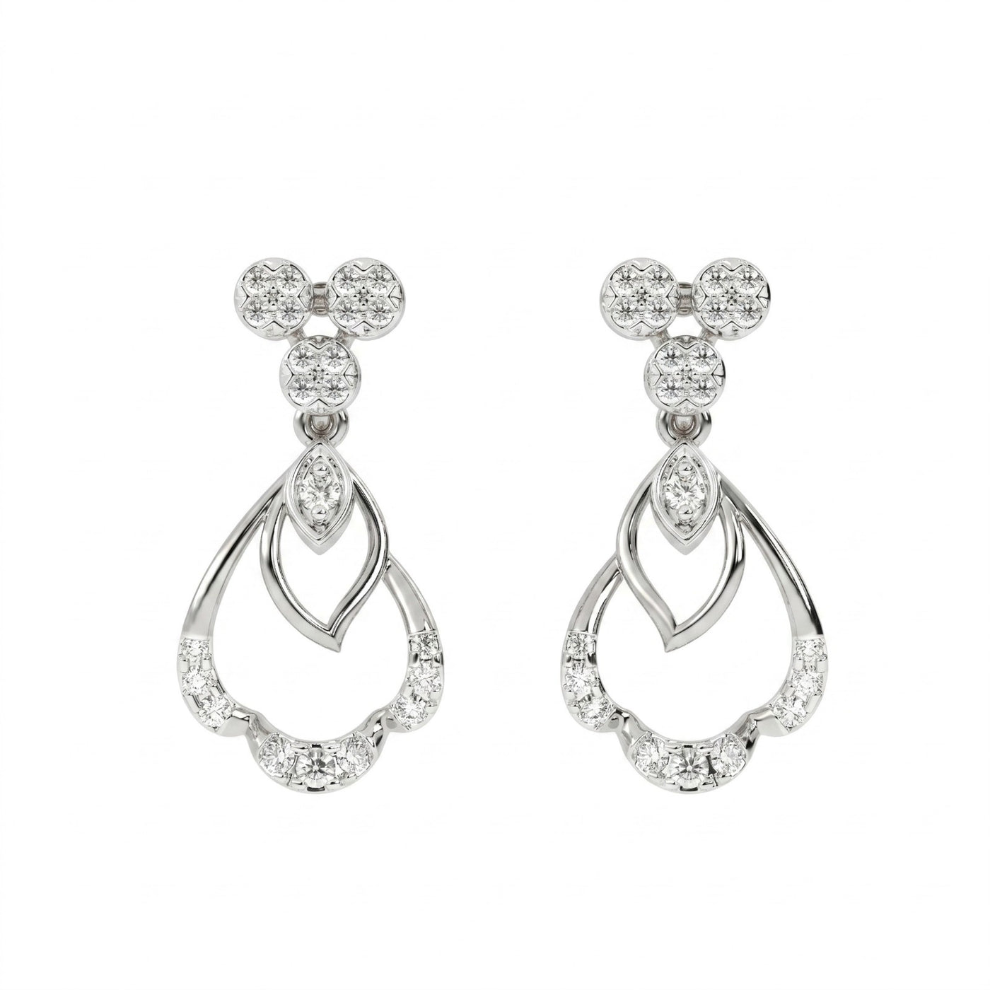 White gold and diamond dailywear stud earrings on a white background