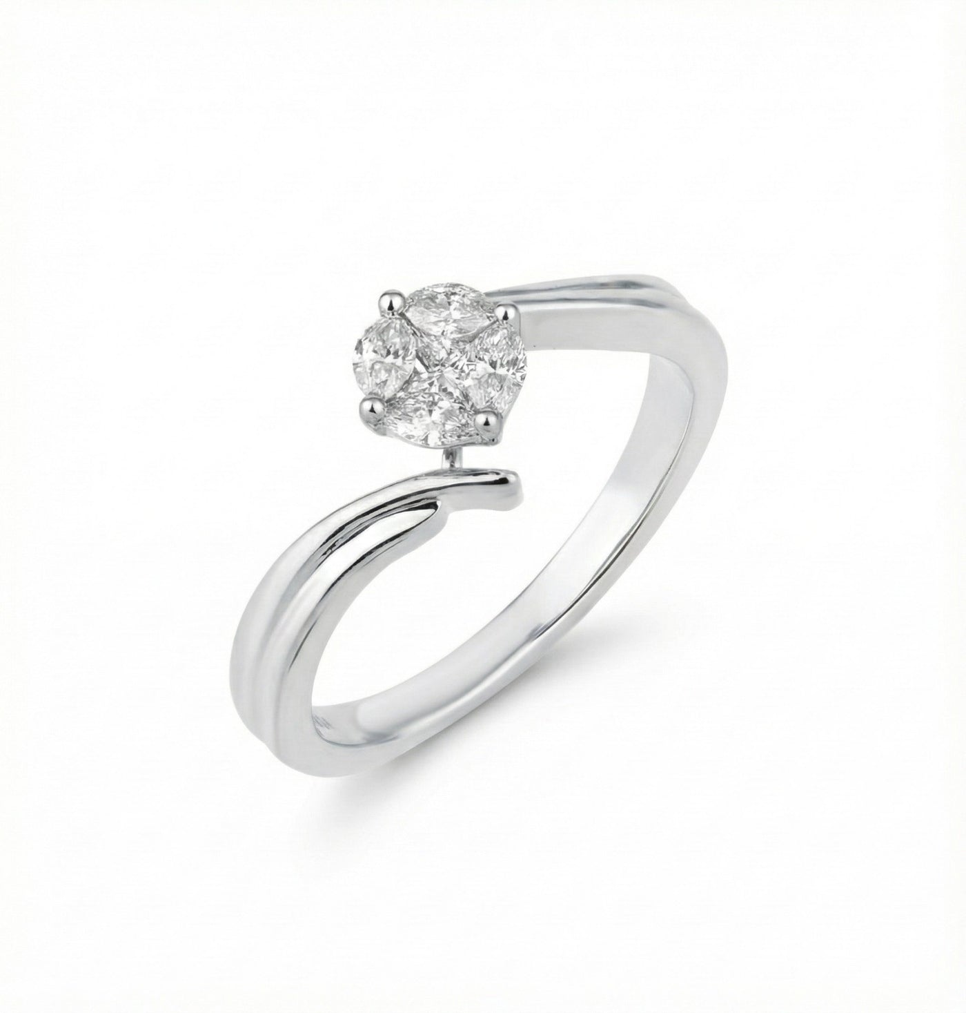 White gold ring with a diamond on a white background