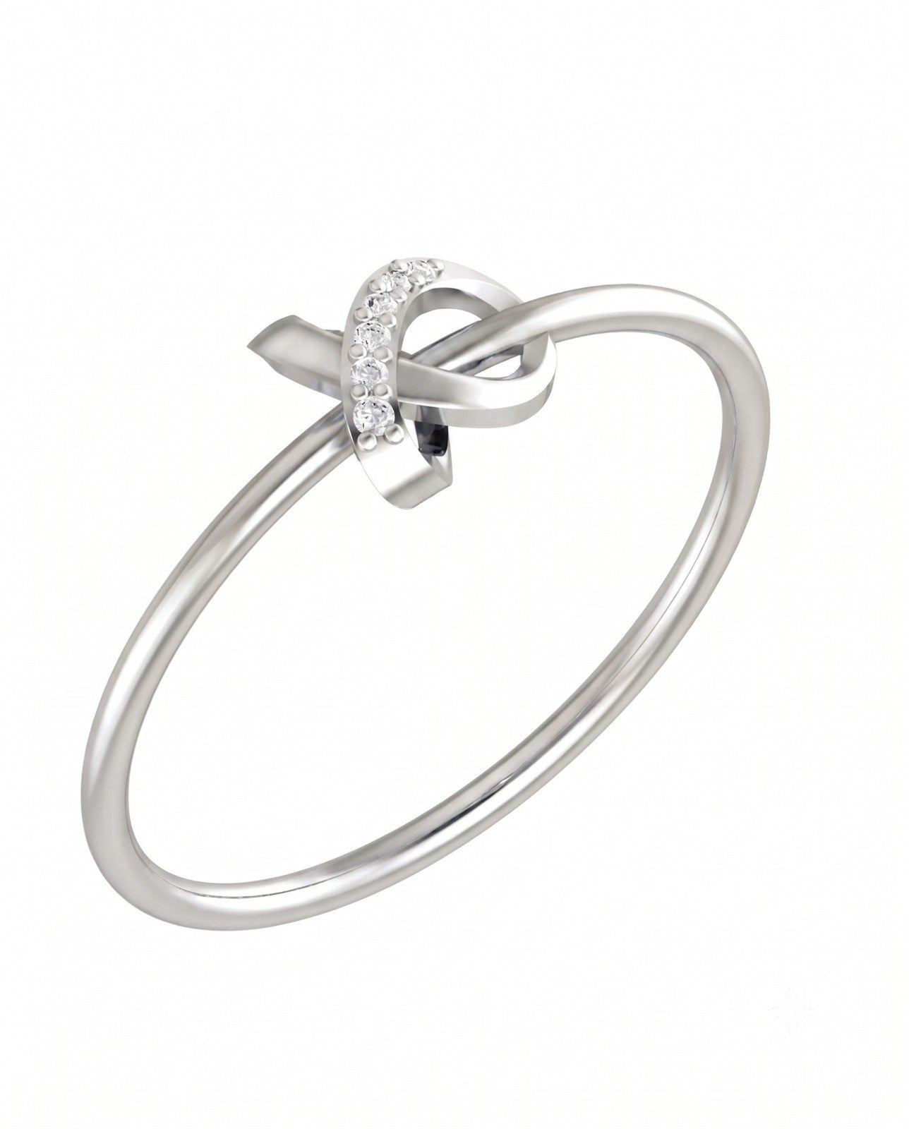 White gold ring with a diamond on a white background

