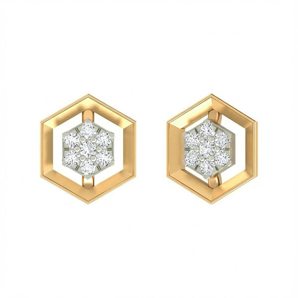 Gold & Diamond Hexagonal Women Stud Earring KRB30074