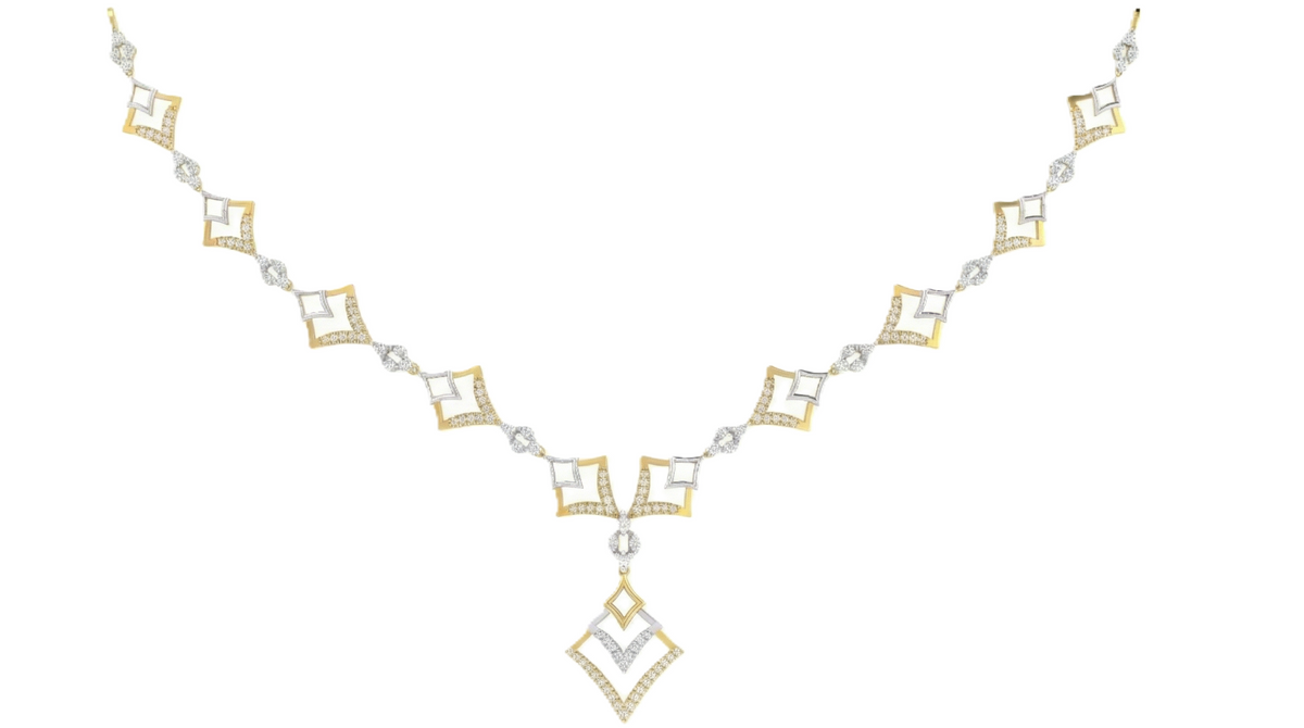 14K गोल्ड और डायमंड डेलीवियर नेकलेस सेट KRI44008N