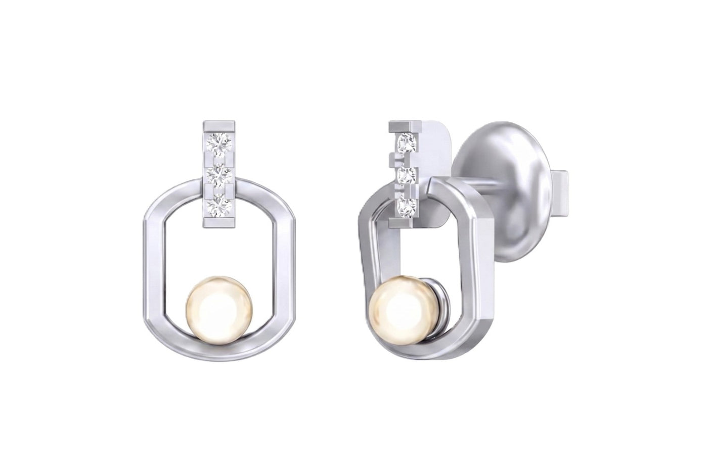 White gold and diamond stud earring on a white backgound.
