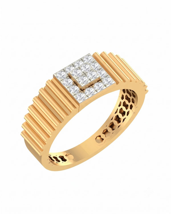 Gold & Diamond Square Ring For Men KRC20185