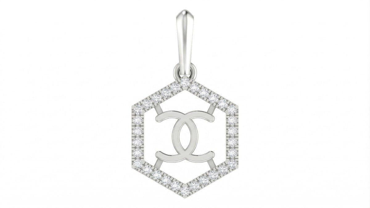 White gold and diamond pendant on white background
