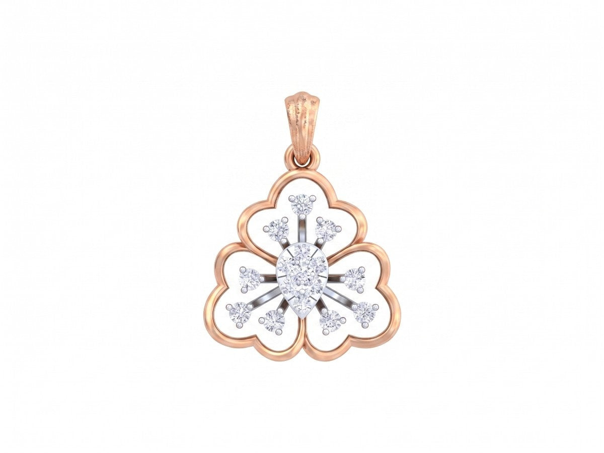 Delicate floral-inspired diamond pendant in 18K gold, perfect for gifting and festive wear.