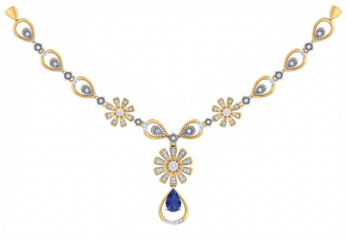 14K Gold & Diamond Gemstone Necklace Set KRB44098NG-A