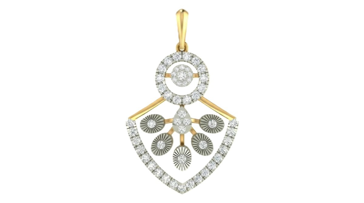 Yellow gold and diamond partywear pendant on white background
