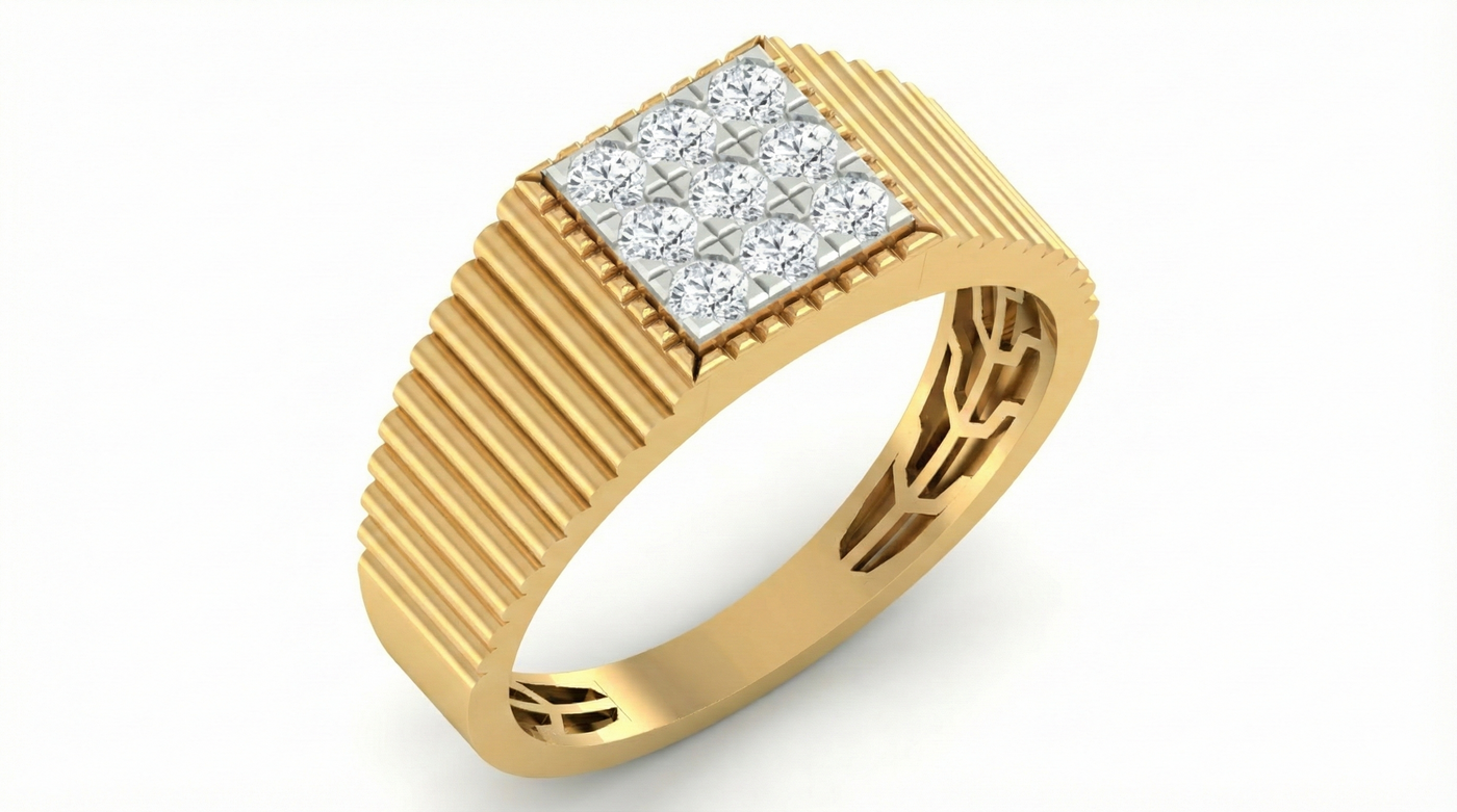 Gold & Diamond Band Ring For Men KRB20113