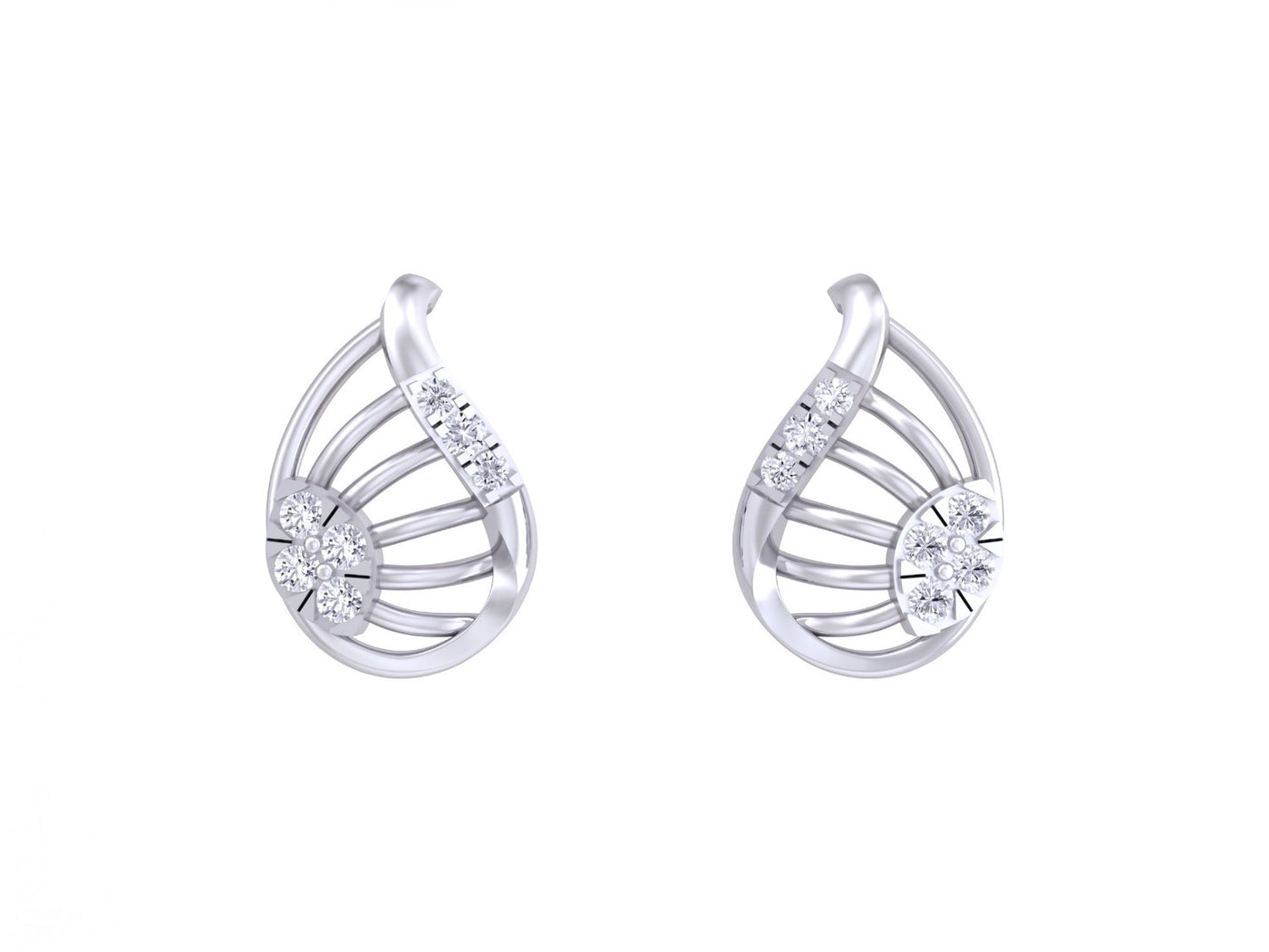 White Gold and diamond stud earrings on a white background