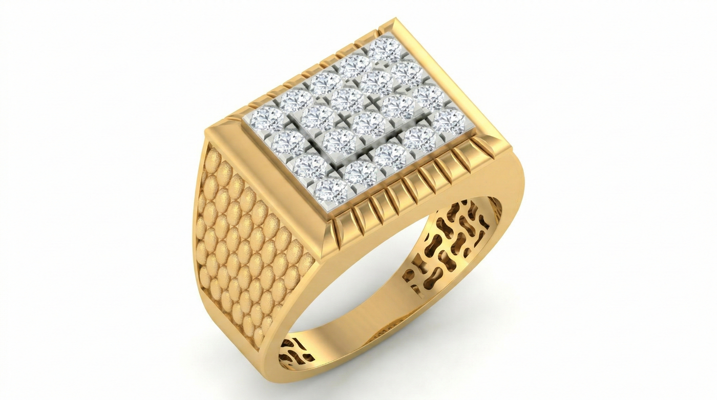 Gold & Diamond Square Ring For Men KRC20136