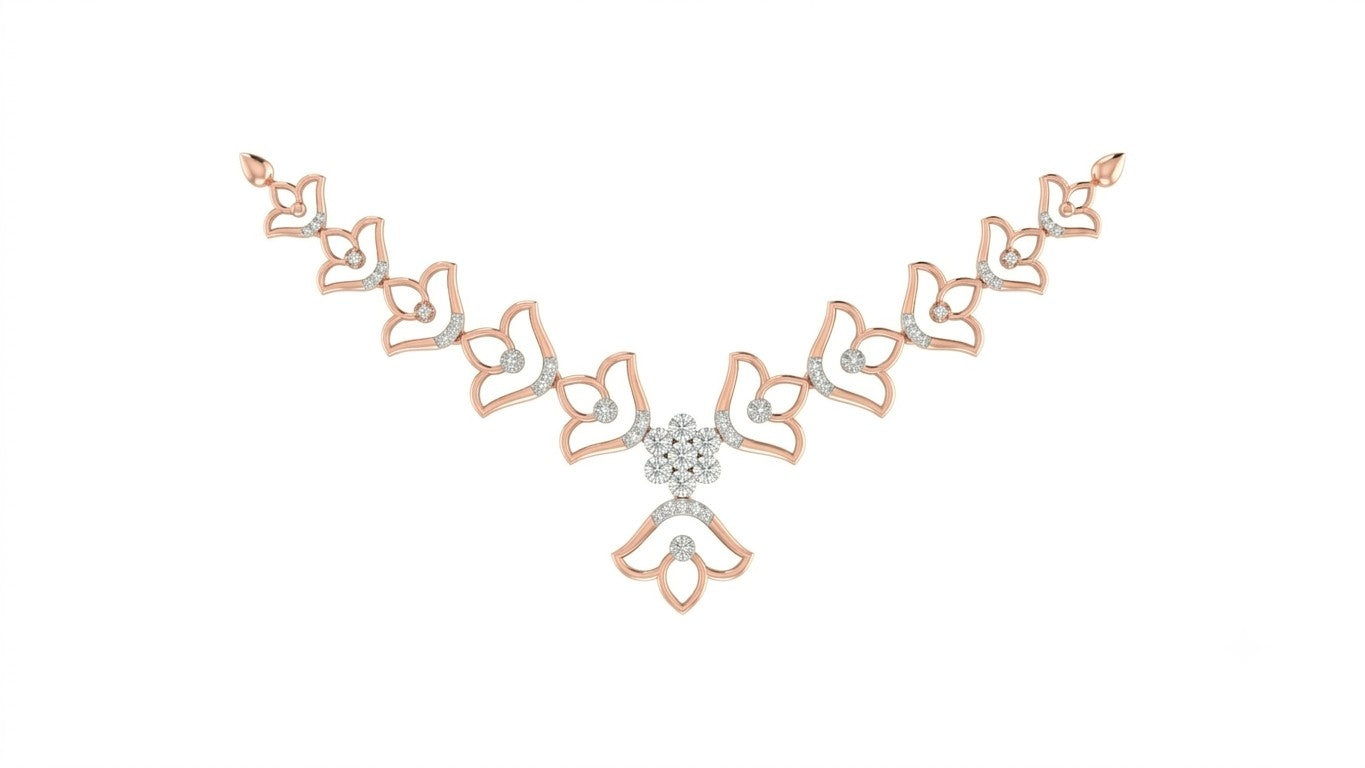 Rose gold and diamond  necklace with floral designs 