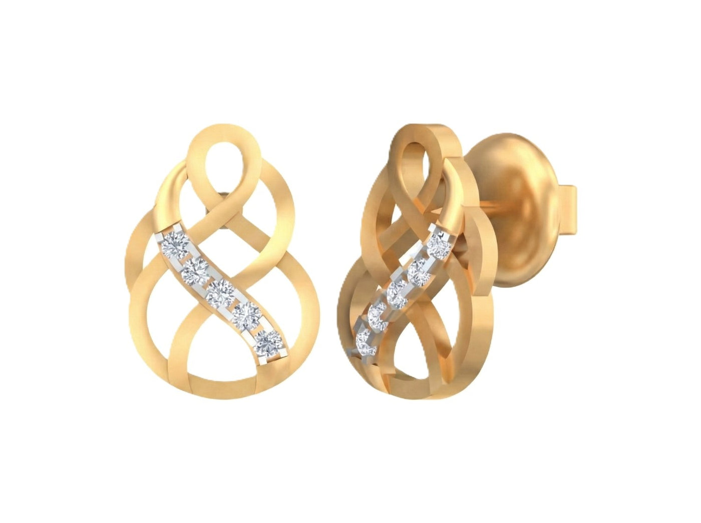Yellow gold and diamond dailywear stud earring on a white background.