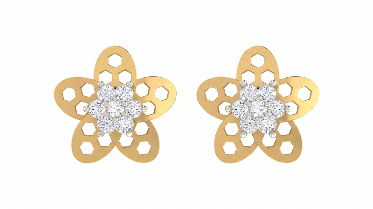 Floral Yellow Gold Diamond Earring | under 40k 