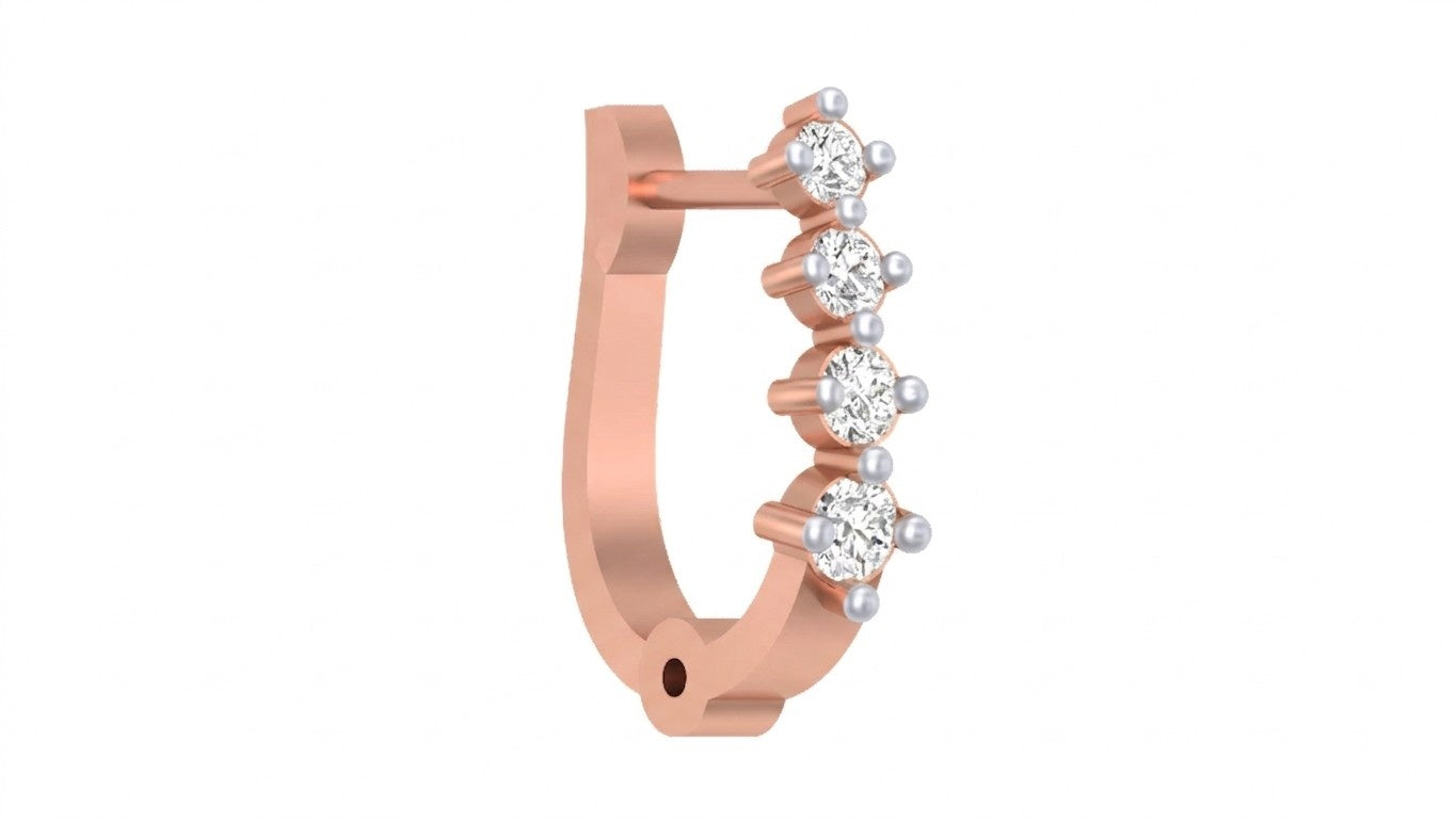 Rose gold and diamond nose ring on a white background