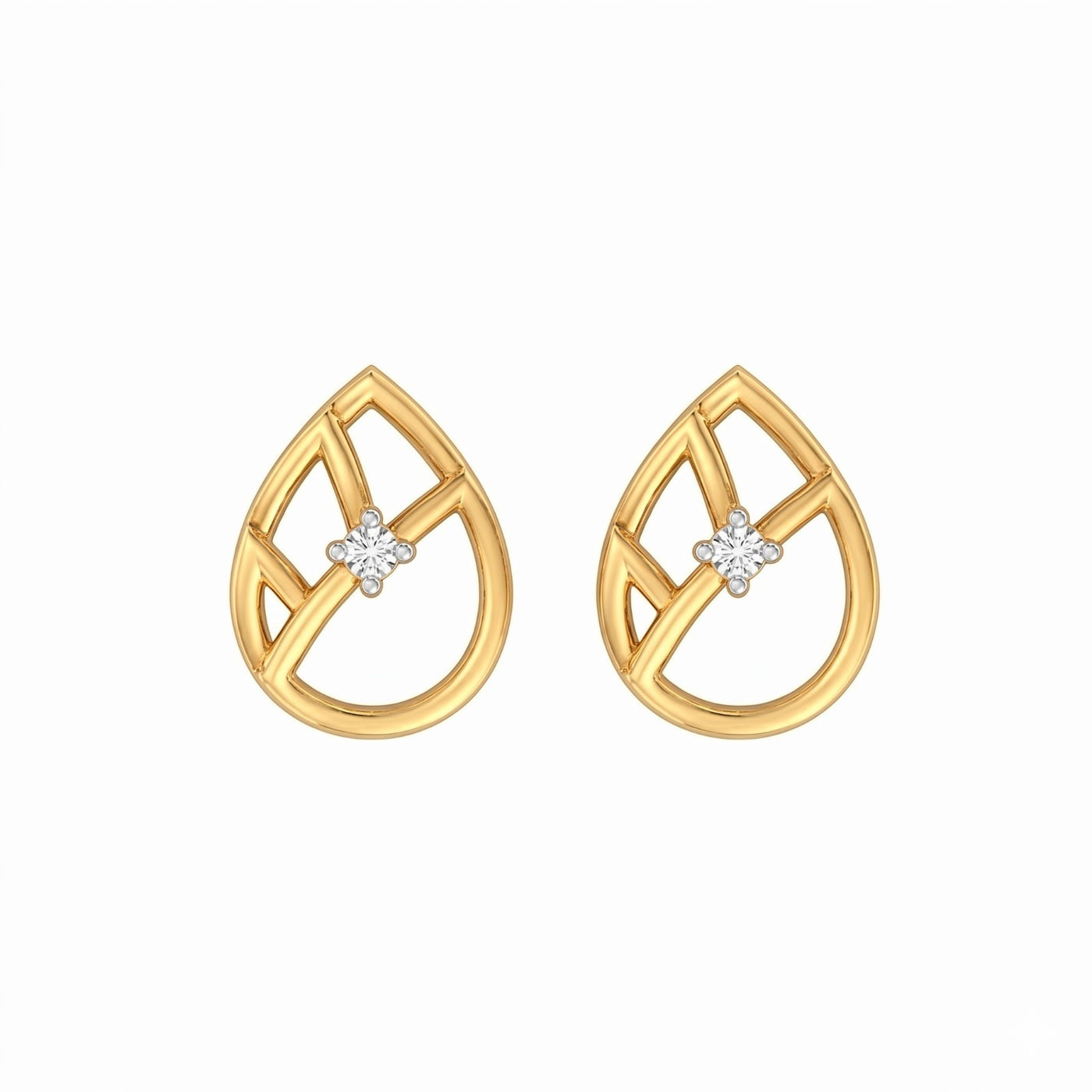 Yellow gold and diamond teardrop-shaped on a white background