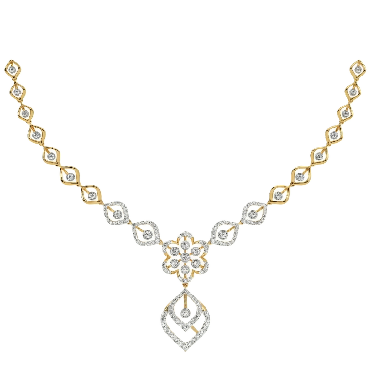 14K गोल्ड और डायमंड नेकलेस सेट KRH44124N