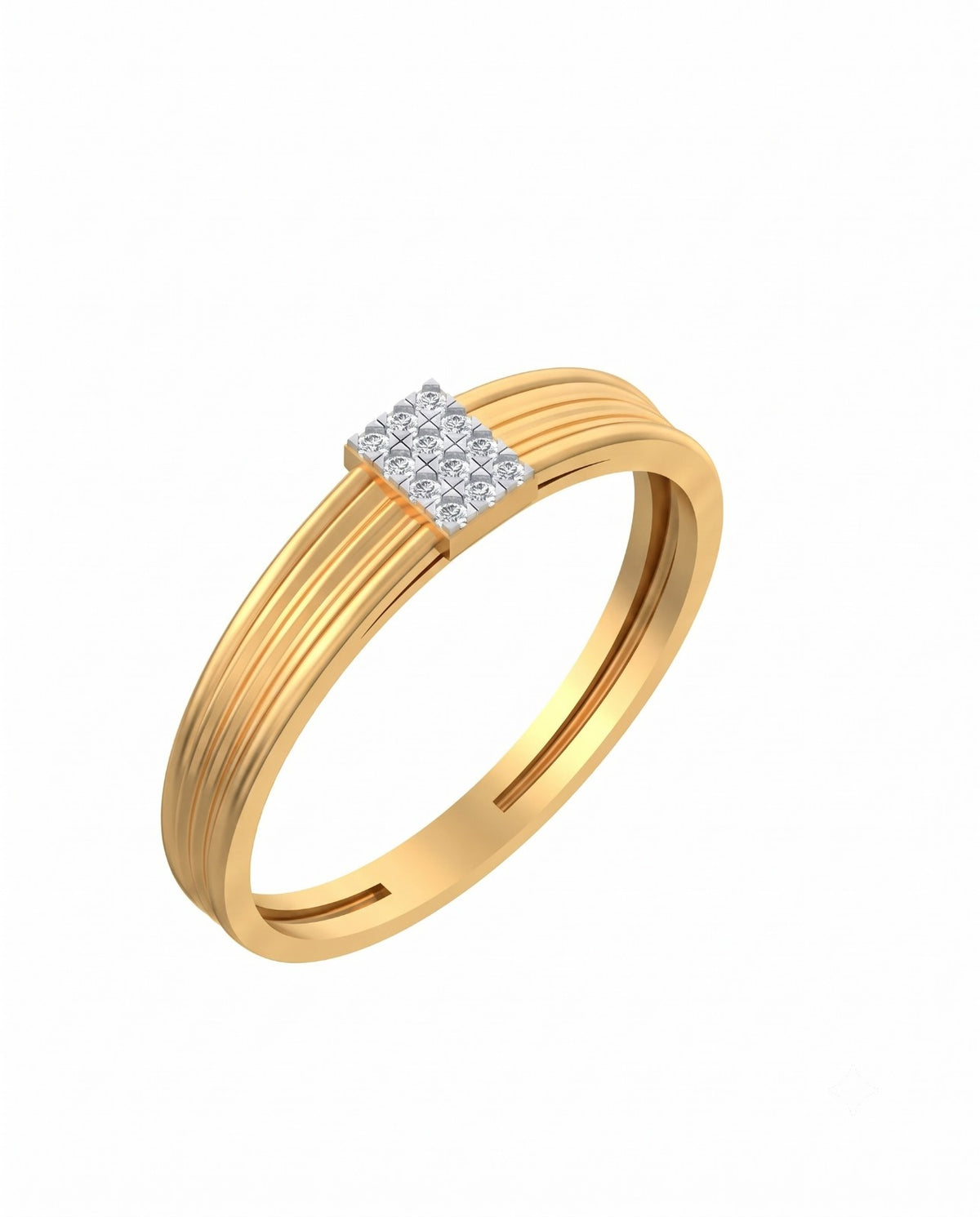 A yellow gold ring rectangle-shaped cluster, shown on a plain white background.