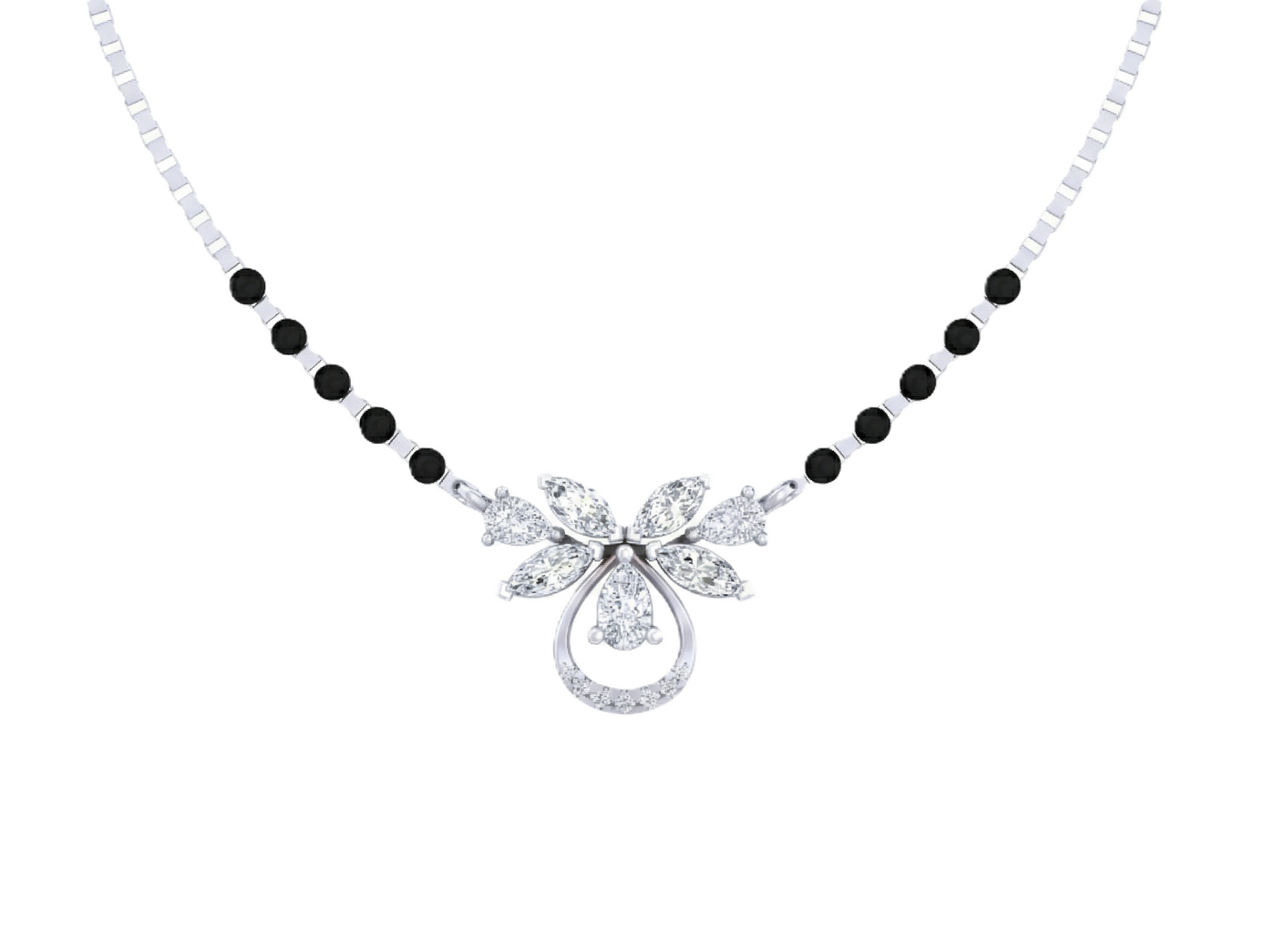 Gold & Diamond Floral Beaded Mangalsutra For Women KRC50155