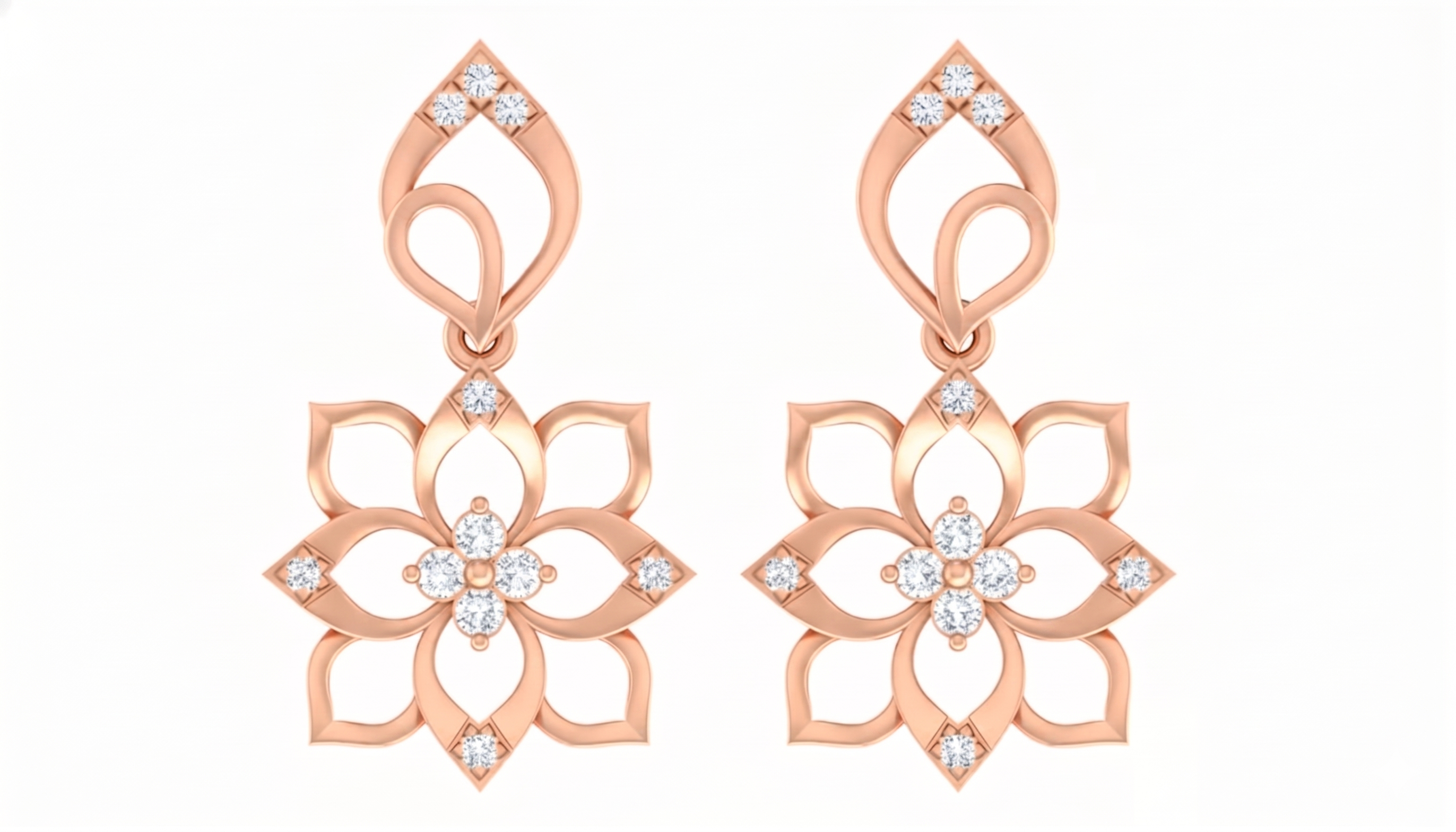 Floral Rose Gold Diamond Earring | under 40k 